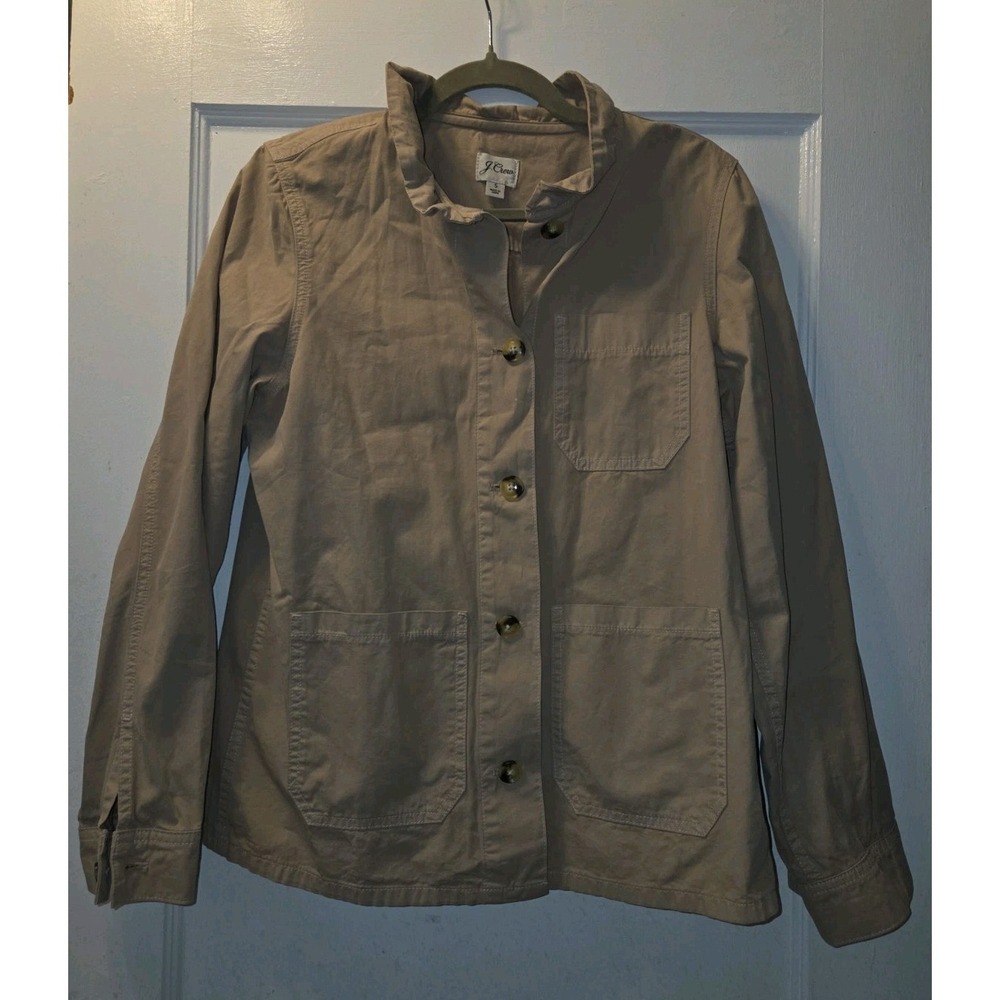 J Crew Jacket. Khaki. Ruffle Collar. 100% Cotton. S
